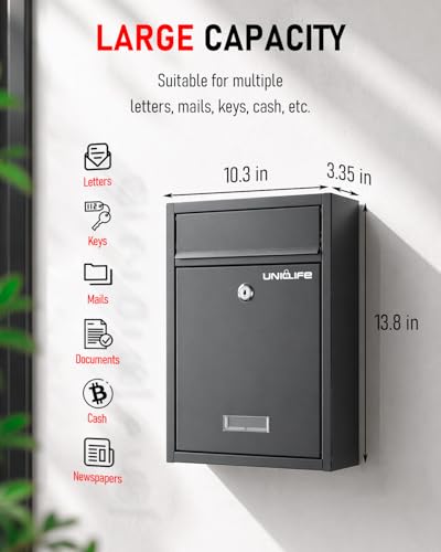 Uniclife Wall Mount Mailbox Locking Mailbox Black Key Lock