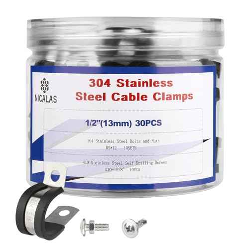 60pcs 1/2 Inch Stainless Steel Cable Clamps And Stainless Screws,Rubber Coated Cushioned Insulated Cable Clamp,Automotive Cable Wire Clamps,Pipe Clamps