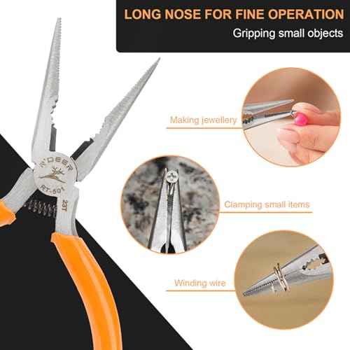 Rongon Small Needle Nose Pliers 5 Inch Precision Long Nose Plier Jewelry Pliers Tools Craftsman Tool Kit for Bending Wire, Handcraft, PCB Board, Working in Tight Areas