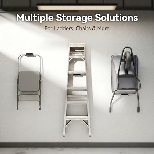 Heavy Duty Ladder Hooks 2 Pack for Garage Wall Storage - Supports Ladders, Chairs & Patio Furniture