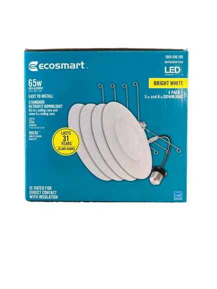 EcoSmart Retrofit 6 in. Matte- Bright White Integrated LED Recessed Baffle Trim (4-Pack)