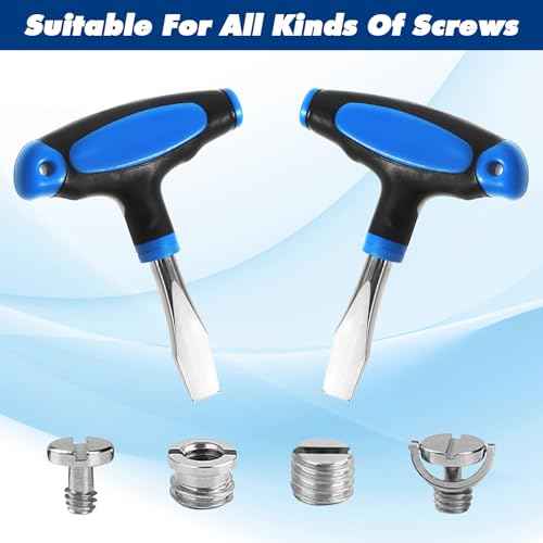 Large Flat Head Screwdriver 10 mm T Handle Flathead Screw Drivers Assembly Tool Small Flat Head Screwdrivers for Slotted Screw Used On Quick Release Plate or Camera Tripod Monopod, Wide Blade