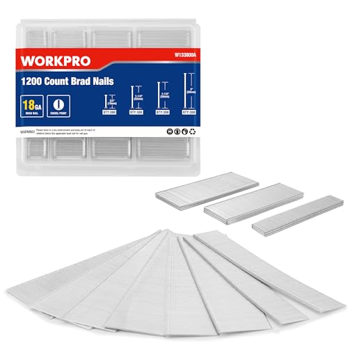 WORKPRO 1200 Count Brad Nails Assortment 2” 1-1/2” 1-1/4” 3/4” Heavy Duty Zinc-Plated Steel