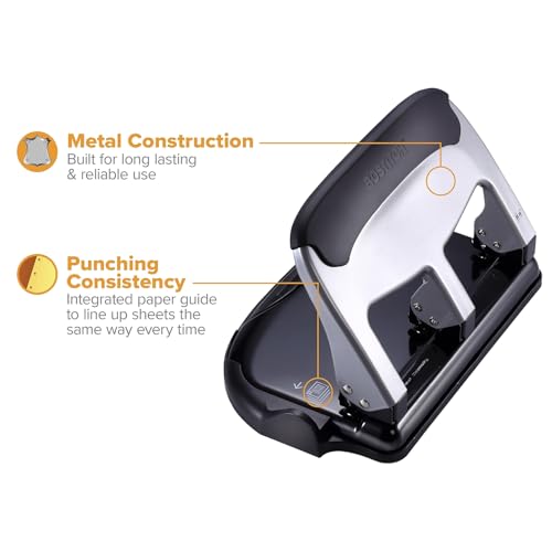 Bostitch Heavy Duty EZ Squeeze 3-Hole Punch - 40 Sheet Capacity, Silver