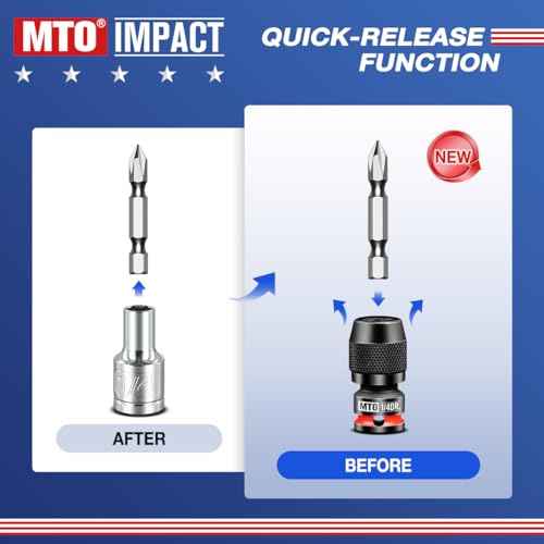 MTO 1/4-Inch Square Drive to 1/4-Inch Hex Socket Adapter, Quick Release Impact Bit Holder, for Impact Wrench Ratchet, CR-MO