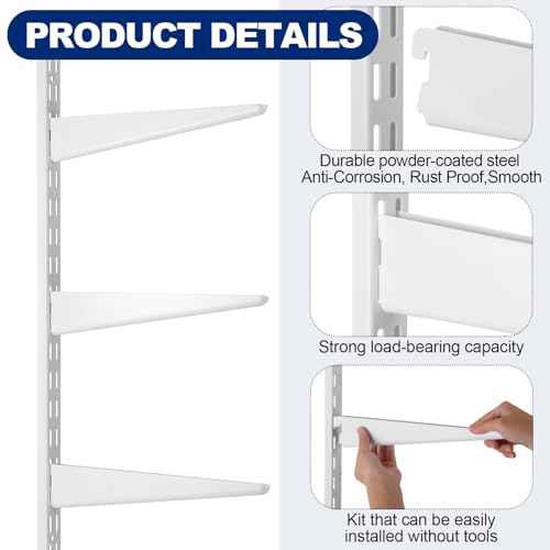 2 Pcs Twin Rail Upright Wall Shelving System 25 Inch with 6 Pcs Adjustable Shelf Bracket 11.5 Inch Heavy Duty Storage Rack Metal Support System for Kitchen Closet Home Indoor(White)