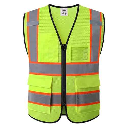 JKSafety Safety Vest for men women Hi Vis Vest with Pockets and Zipper Class 2 High Visibility Meet ANSI Standard BX320