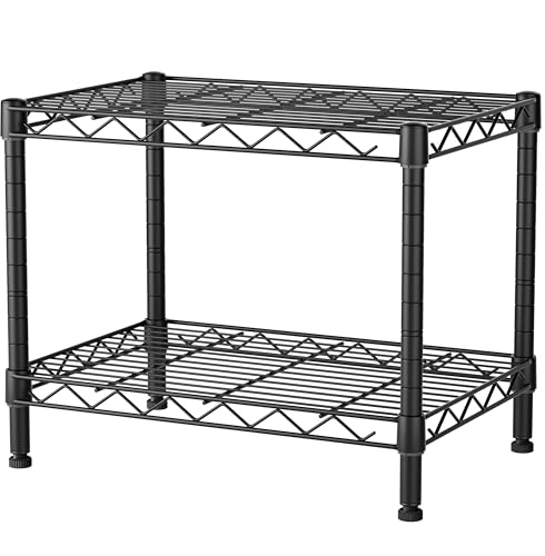 SINGAYE 2-Tier Small Wire Metal Pantry Shelf - Black Under Desk Organizer