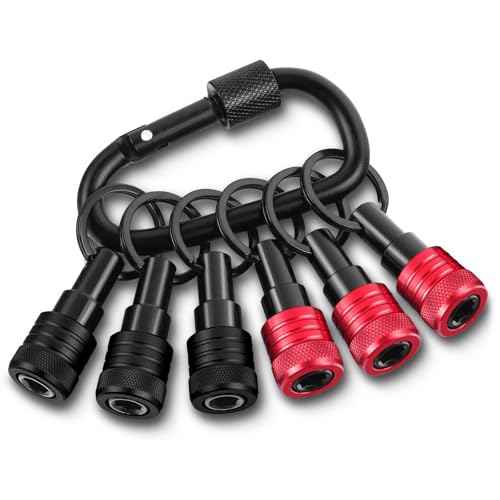 Bit Holder 1/4 Inch Hex Shank 6Pcs, Drill Bit Holder Aluminum Alloy, Quick Release Screwdriver Nut Driver Drill Bit Extension Screw Adapter with Black Keychain Carabiner Tool Gifts for Men by XIOGZAXI