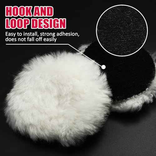 8 Pcs Wool Polishing Pad 4 Inches Soft Sheepskin Buffing Pads with Hook and Loop Back for Compound Cutting & Polishing for Automotive, Marine, Furniture