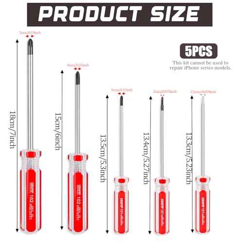 Triwing Screwdriver Set Magnetic Point Y Tip 5 Sizes 1.5mm 2mm 3mm 4mm 5mm, Magnetic Tri-wing Screwdriver Set with Plastic Handle