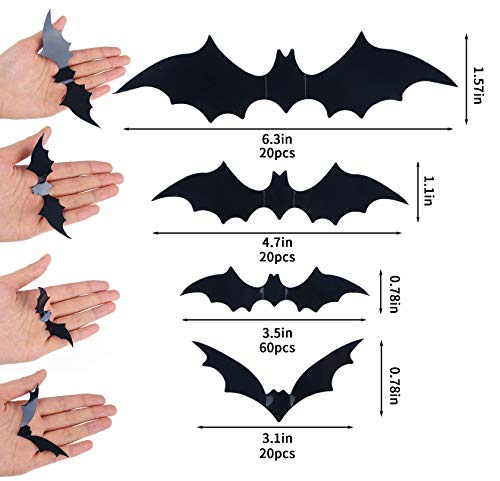 120 Pcs Halloween 3D Bat Wall Decals Waterproof Black Spider Decorations
