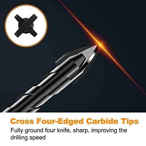 Masonry Drill Bit Set - Cement Drill Bit, Professional Concrete Drill Bit Set (10PCS) for Glass/Brick/Cement/Tile/Etc, Industrial Strength Carbide Cross Drill Bit Tip, 3/16"-1/2" by TITGGI