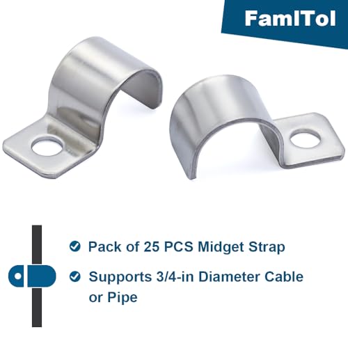 FamlTol 3/4" (20mm) Stainless Steel Pipe Clamps Heavy Duty Wire Mounting Brackets - 25 Pcs