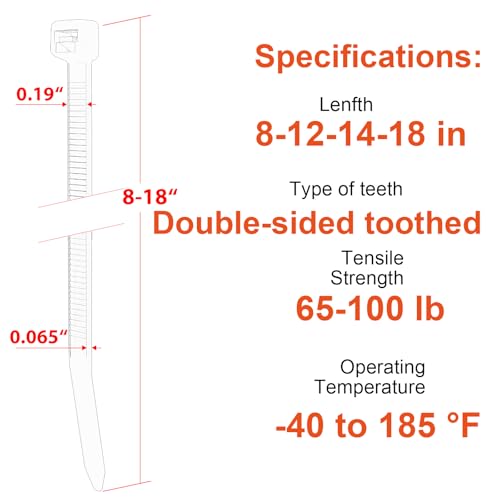 8+12+14+18 Inch Heavy Duty Zip Ties 400 Pack 100 Lb Tensile Strength Self-Locking Nylon Cable Ties
