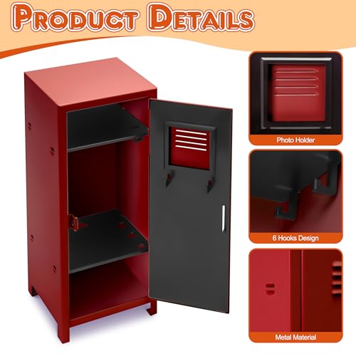 PACOLO Red Mini Metal Locker for Kids Desktop Storage & Safe, Girls Lockbox