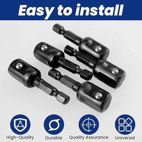 1/2 Impact Socket Adapter Set, 5PCS Black Drill Sockets Adapter 1/4 to 1/2 Drive Adapters Kit for Impact Driver Automotive DIY Extension Socket Bits Handle Nut Driver and Drills(1/2 Square Tip)