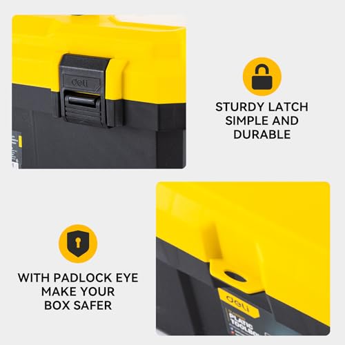 16 Inch Tool Box with Lock - 2-Layer Heavy-Duty Organizer with Removable Tray (Deli)