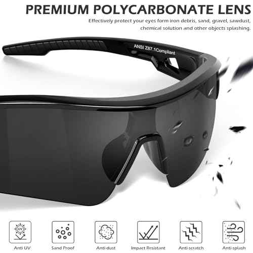 OXG 3 Pack Work Safety Glasses for Men Women, ANSI Z87.1 Scratch Impact Resistant Protective Eyewear for Industrial Shooting