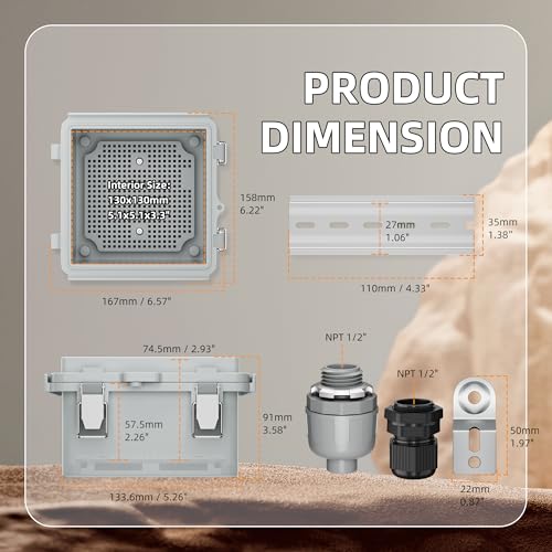 Joinfworld 6x6 Inch Waterproof Outdoor Electrical Junction Box with DIN Rail, IP67 Dustproof Enclosure