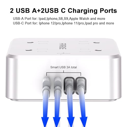 White 10Ft Extension Cord with 8 Outlets & 4 USB Ports - Surge Protector