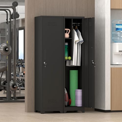 IRONFFICE Narrow Black Metal Utility Closet with Hanging Rod, 64.96 in Tall