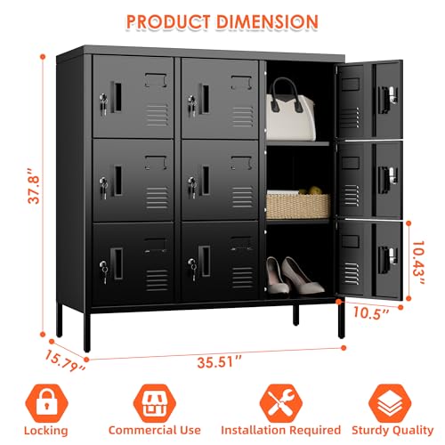 Aobabo 9-Door Metal Locker with Lock and Card Slot, Black – Compact Employee Storage