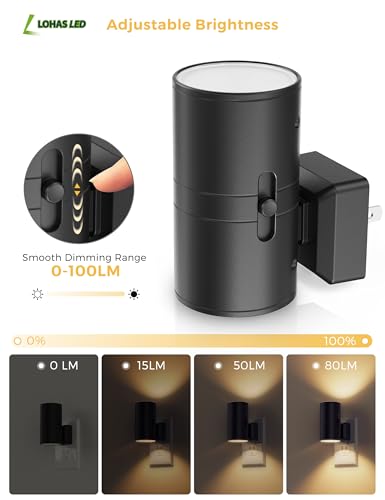 LOHAS 3000K Soft White LED Night Light Plug in 2 Pack Wall Mount Dusk to Dawn Sensor