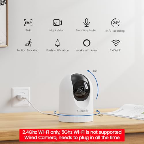 Cinnado 2K WiFi Indoor Security Camera for Pets and Babies, 3MP, Pan & Tilt