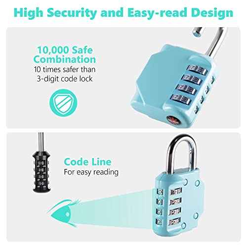 CL11AS Combination Lock, 4 Digit Outdoor Combination Padlock Set Your own Combination for Gym Locker Lock, School, Gates, Doors, Toolbox, Hasps and Storage (Aqua Sky *1)