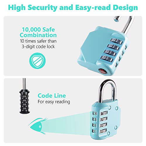 KAWAHA Aqua Sky 4-Digit Combination Lock for Gym Locker, Door, Toolbox & Storage