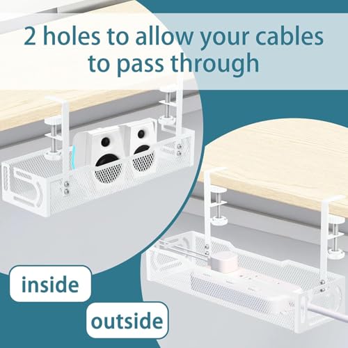 Ucanng 1Pack White Mesh Under Desk Cable Management Tray No-Drill Cord Organizer