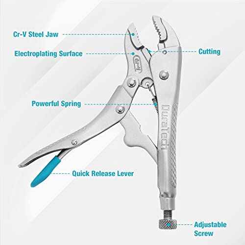 DURATECH 7-Inch Locking Pliers, Premium Cr-V Construction, Curved Jaw Locking Pliers with Wire Cutter, Fit for Clamping Twisting Welding
