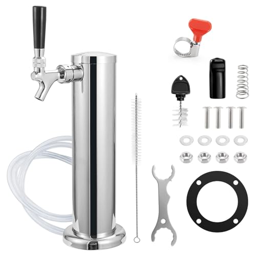 MRbrew Brass 1-Tap Stainless Draft Beer Tower for Kegerator or Countertop - Self-Closing Faucet Spring