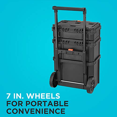 Beyond BLACK+DECKER Stackable Storage System - 3 Piece Set with Rolling Tote, Deep & Shallow Toolboxes - Portable Organizer