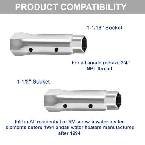 RV Water Heater Element Wrench Socket,Dual Hex Wrench Removal Tool for Anode Rod,(1-1/16 in x 1-1/2 in x 6 in),for All Residential and RV Camper Travel Trailer Motorhome