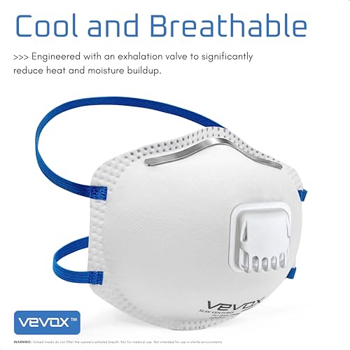 VEVOX N95 Respirator Mask Pack of 10 – NIOSH Approved Dust Masks with Valved Seal