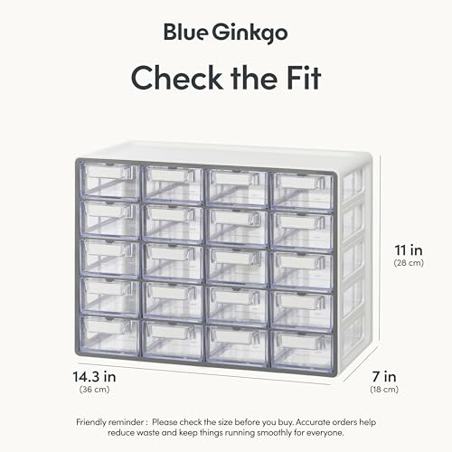 Blue Ginkgo 20-Drawer Storage Cabinet Organizer Grey - Korean Made, Stackable, Adjustable Dividers