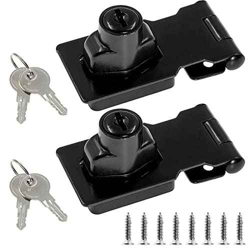 2 Packs 2.5 Inch Hasp Lock With Keys, Stainless Steel Latch, Twist Knob Keyed Locking for Cabinet Small Door, Flat Black