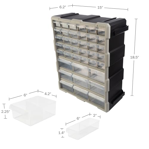 Stalwart 39-Drawer Plastic Small Parts Organizer, Black – 9 large & 30 small drawers