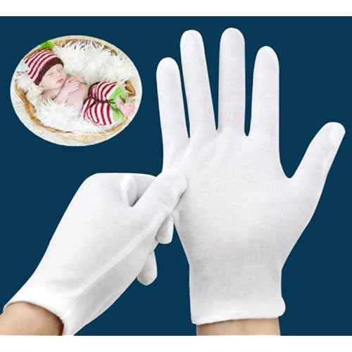 12 Pairs Soft Cotton Gloves - White, Stretchable Lining, Medium Size