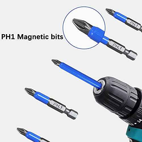 Piutouyar 10Pcs Magnetic Anti-Slip Drill Bit 2 Inch, PH1 Phillips Screwdriver Bits Set 1/4" Hex Shank (PH1 x 50MM)