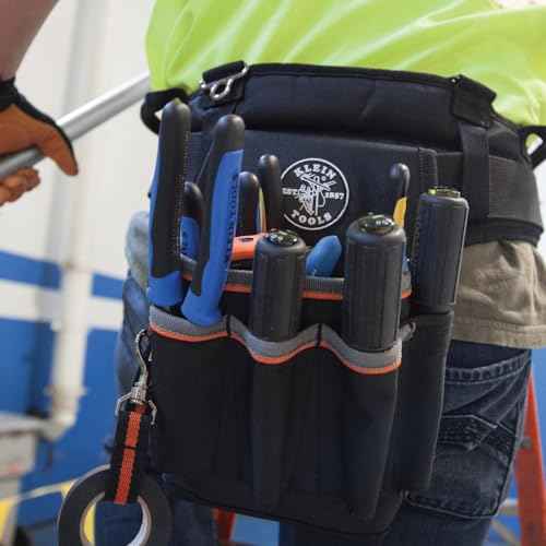 Klein Tools 5241 Tool Pouch, Tradesman Pro Tool Pouch with Electrical Tape Thong and Heavy Duty Reinforced Bottoms, 6-Pocket