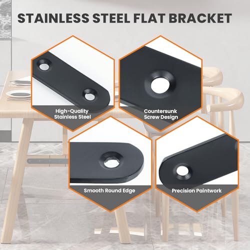 Alise 8 Inch Black Flat Bracket - Heavy Duty Wood Shelf Mending Plate