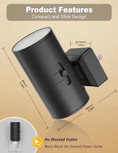 JandCase Dimmable Night Light Plug-in Wall, Warm 3000K, Black - Dusk to Dawn