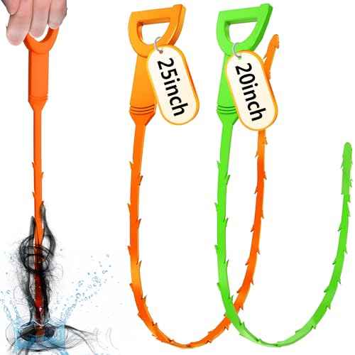 Drain Snake, Drain Clog Remover,Hair snake Tool Opener, sink snake for Sewer Kitchen Sink Bathroom Tub Toilet Clogged Drains Relief Cleaning Tool(1pc 25 Inch +1pc 20inch)