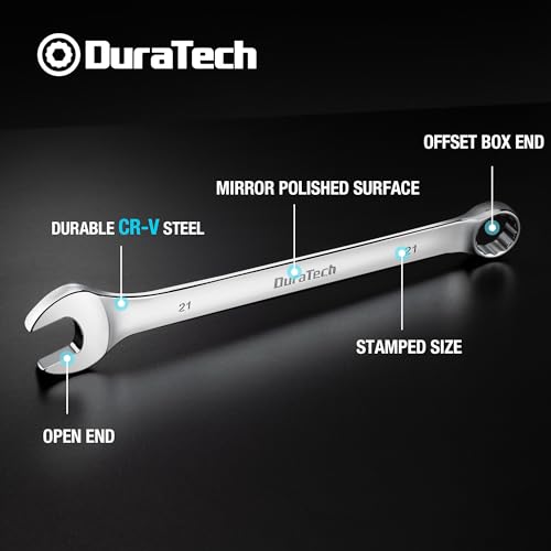 DURATECH 21mm Combination Wrench, Metric, CR-V Constructed with Mirror Polish, 12-Point, 15-Degree Offset