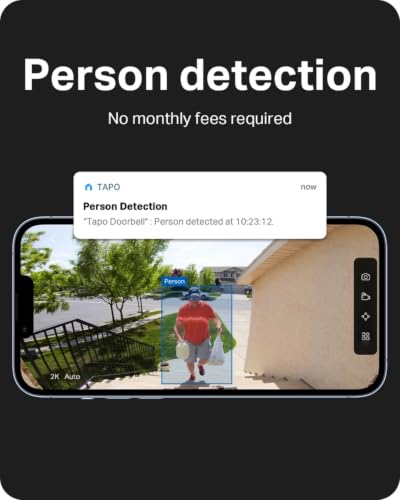 Tapo 2K Wireless Video Doorbell with Chime - Battery Only, 160° Wide View, D210