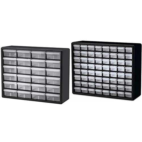Akro-Mils 24 + 64 Drawer Plastic Cabinet Set, 20 x 6 x 16 in, Black (10724 + 10164) - Versatile Parts Storage