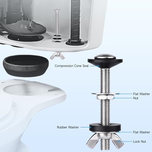Universal Toilet Tank to Bowl Bolt & Gasket Kit with 2 Sets - Easy Leak Repair, Stainless Steel & Foam Rubber, Compatible with 2-Inch & 3-Inch Seals - Jamini